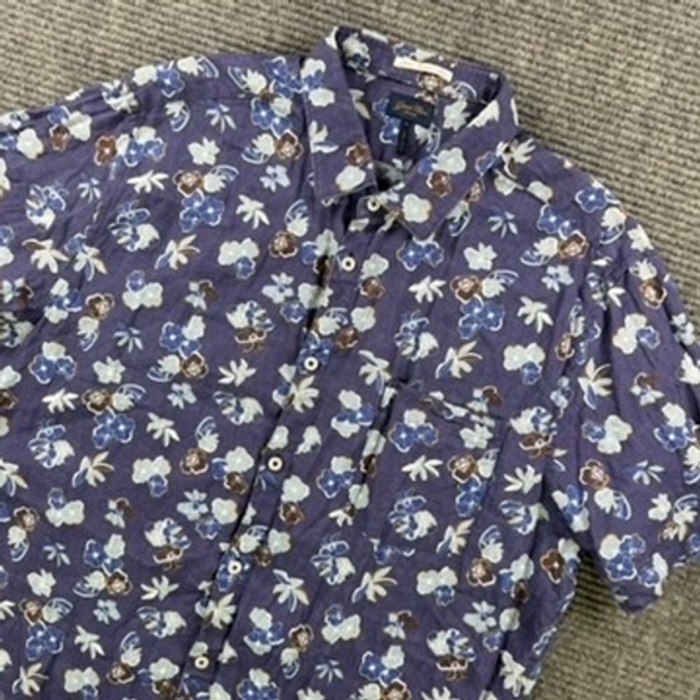 Good Man Brand Mens XL Purple Floral Linen Short Sleeve Button Up Shirt Tropical